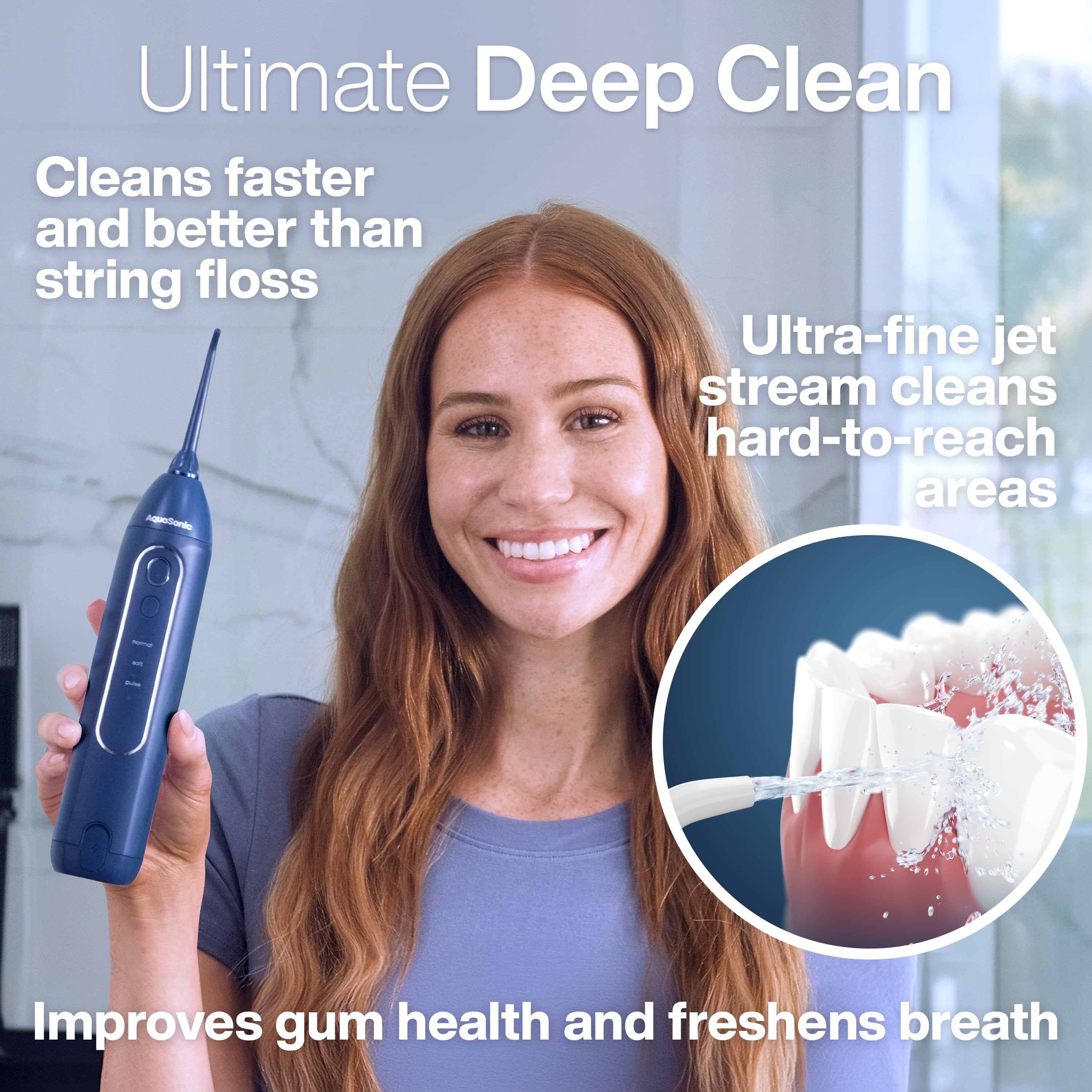 AquaSonic Icon Electric Water Flosser - 150ml Tank, Cordless Rechargeable, Waterproof, Portable Oral Irrigator - Navy
