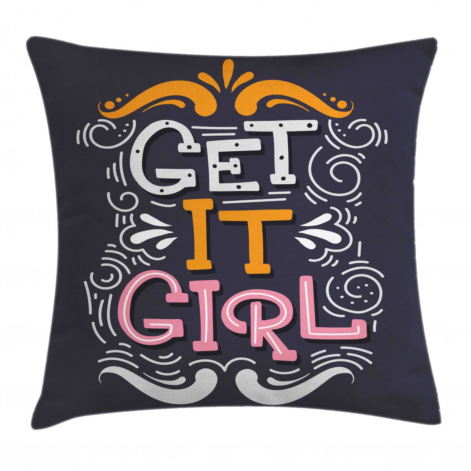 Girl Slogan Throw Pillow Cushion Cover, Get It Girl Text Splashes Strikes Waves Spirals Dark
