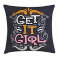 thumbnail image 1 of Girl Slogan Throw Pillow Cushion Cover, Get It Girl Text Splashes Strikes Waves Spirals Dark Backdrop Typographical, Decorative Square Accent Pillow Case, 20" X 20", Multicolor, by Ambesonne, 1 of 2