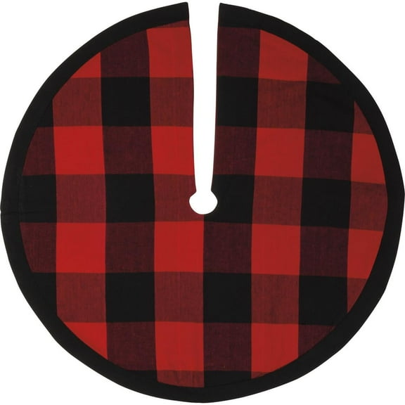 Buffalo Plaid Christmas Tree Skirt - 24" Diameter, Black, Red, Checkered, Black Trim, Winter, Decor, Christmas Decor, Festive, Seasonal
