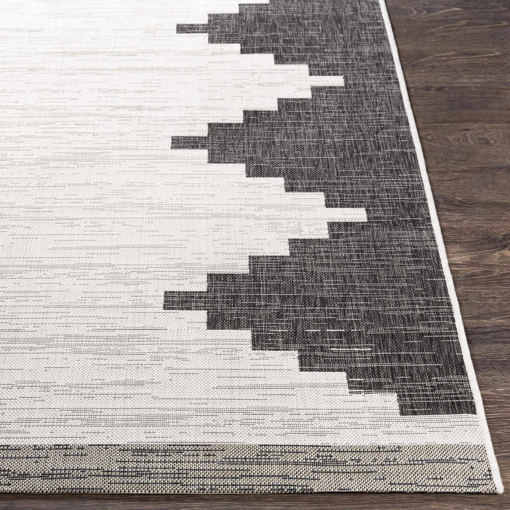 Hauteloom Eris Outdoor Area Rug - Outside Porch Patio Rug Carpet - Waterproof Rug - Geometric - Black, Gray, Off White, White - 4'3" x 5'11"