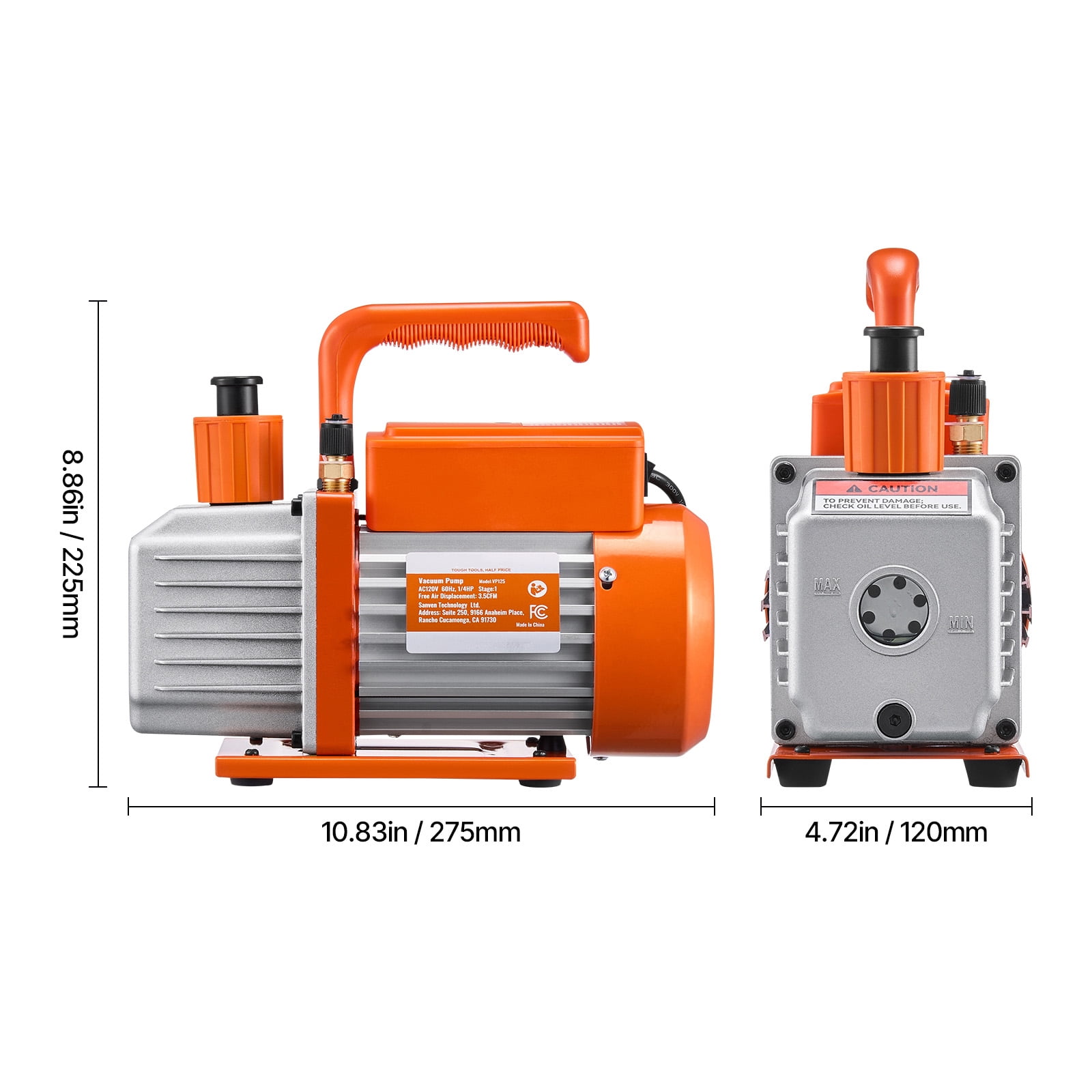 KFFKFF 3.5 CFM AC Suction Pump and Measurement Kit, One Phase Rotary Blade HVAC Air Suction Pump, A/C Coolant Manifold Measurement Set, inclusive of Tubes, Air Cooling Refrigeration