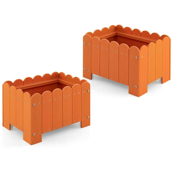 Resenkos Raised Planter Boxes, Large Space Elevated Flower Beds,2 Pack Rectangular Planter Box with Drainage Gaps for Front Porch Garden Balcony-Orange