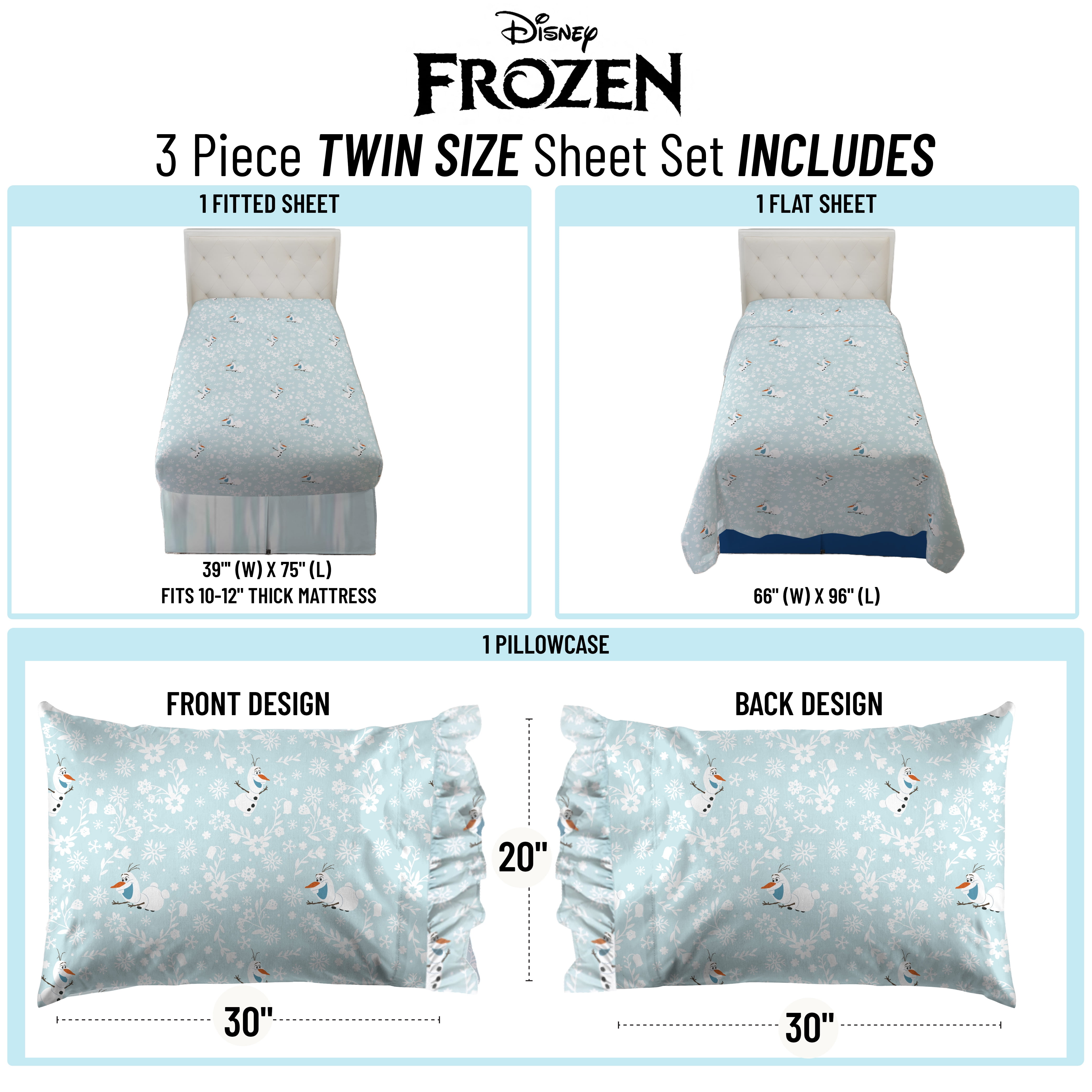 Disney Frozen Icy Adventure 3-Piece Twin Sheet Set, Kids, White and Blue