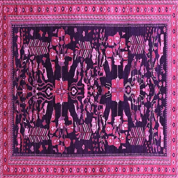 Ahgly Company Indoor Square Oriental Pink Industrial Area Rugs, 4' Square