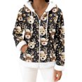 thumbnail image 2 of Women's Casual Fashion Long-Sleeve Zip-Up Fleece Hooded Cardigan with Christmas Print, Cozy and Warm for Winter Season,Black,M, 2 of 5