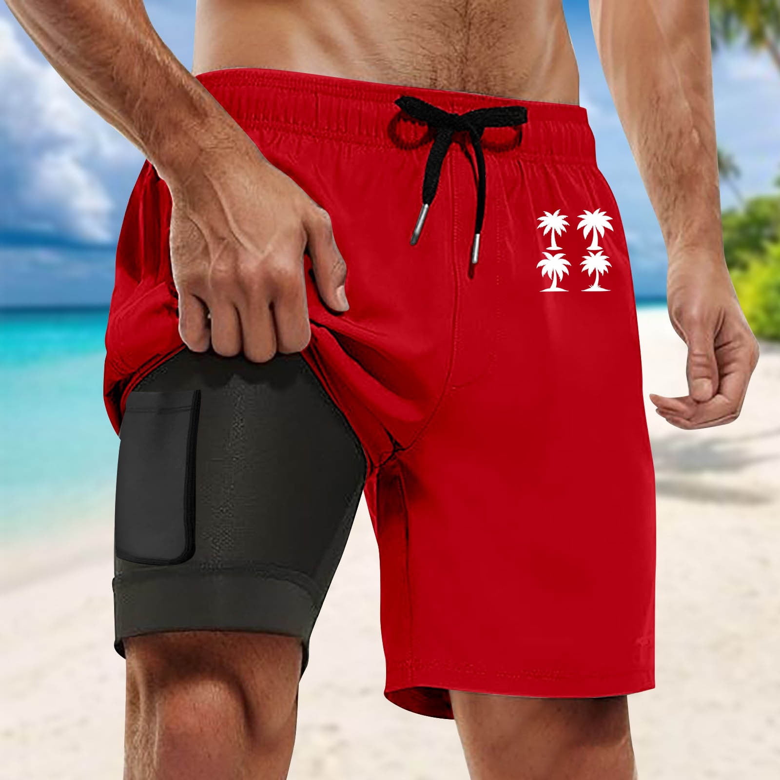 Short De Bain Homme Séchage Rapide Avec Poches Zippées - Maillot De Bain 2 En 1 Confortable