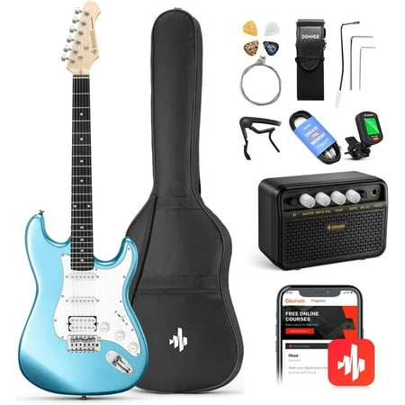 Donner Beginner 39  Electric Guitar Solid Body Full Size Guitar Kits  Lake Blue