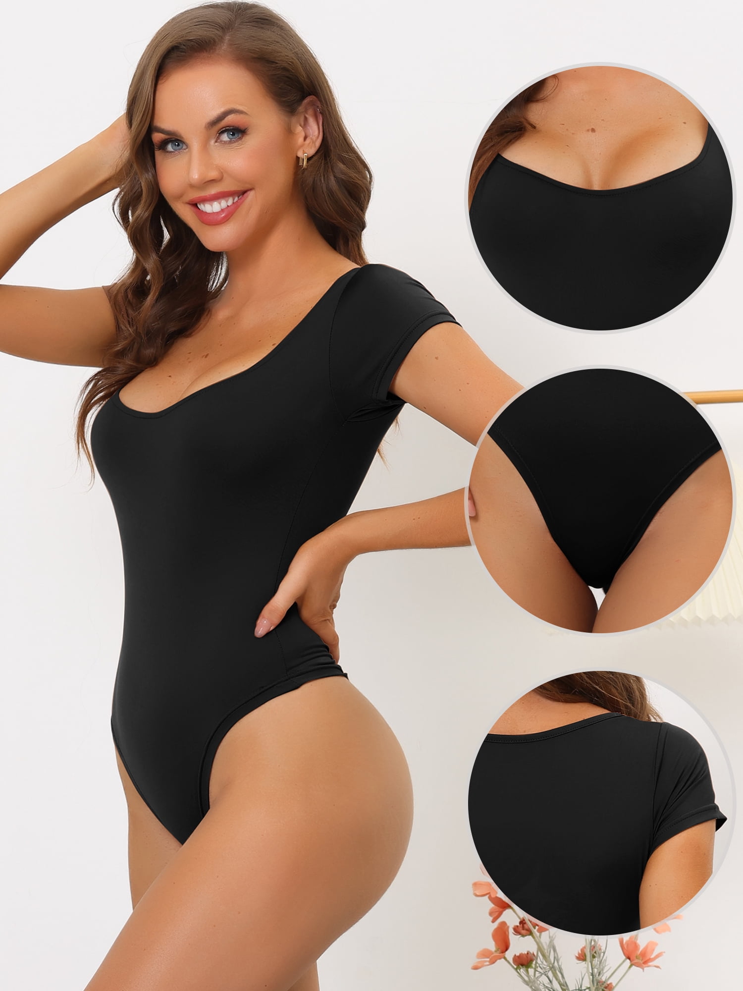 DARING DIVA Bodysuit Thong Short Sleeve T-shirt Leotard Jumpsuit 2XL Black