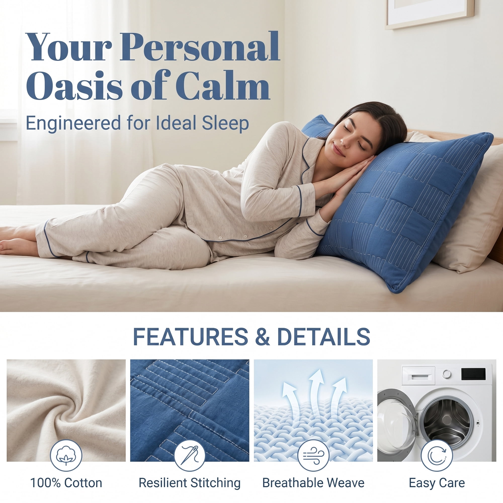 Unique Bargains Comfortable Pillow Protector, 2-pack, Polyester Quilted for Home Blue