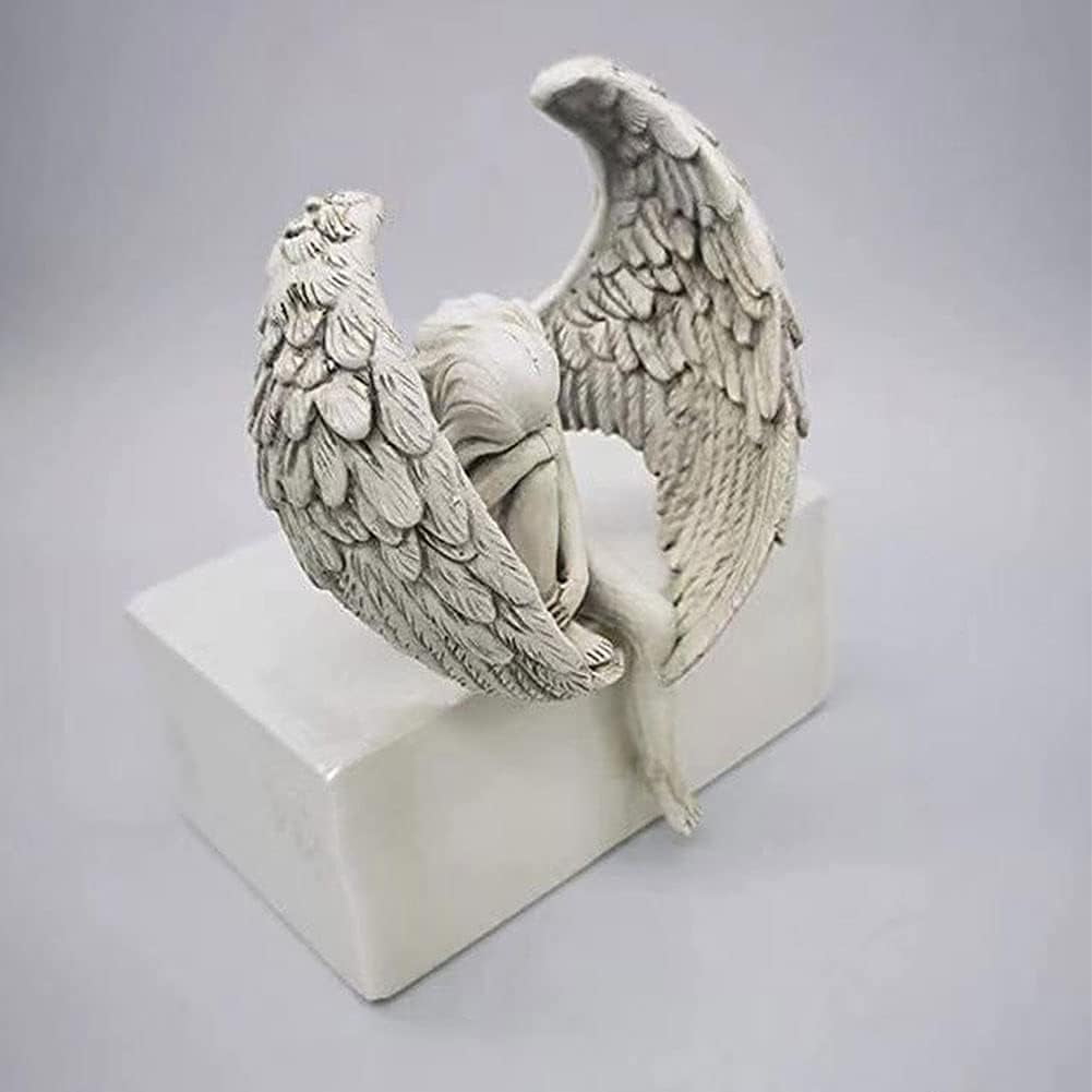 EdirFtra Angel Wing Garden Statue, Angel Sculpture, 3D Seated Fairy Art