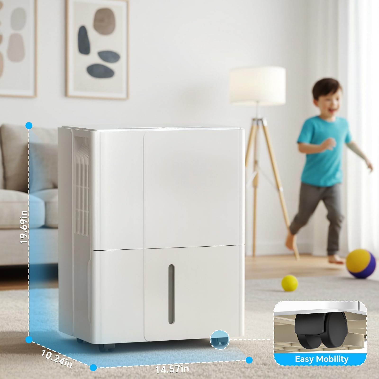KISSAIR 8-Pint Dehumidifier, 3000 Sq. Ft Coverage Area Home Dehumidifier with Timer Continuous & Dry Mode,  4.8L Water Tank（MAX 22Pint at 86℉, 80%RH）