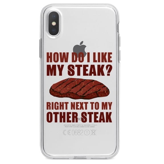 DistinctInk Clear Shockproof Hybrid Case for iPhone XR (6.1" Screen) - TPU Bumper Acrylic Back Tempered Glass Screen Protector - Like My Steak Next to My Other Steak
