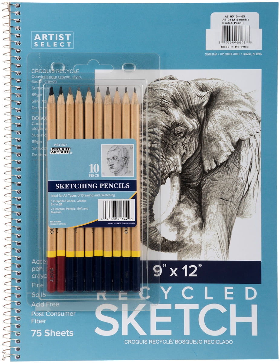 Artist Select Sketch Pad 9 x 12 10pc Sketching Pencil 