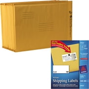Duck Brand Kraft Bubble Mailers, Manila, 120-Count, 10.5" x 15" and Avery 8163 White Shipping Labels for Inkjet Printers, 2" x 4", 250 Labels/Pack Bundle