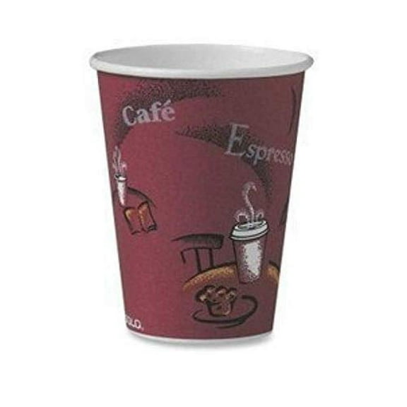 SOLO 412SIN-0041 Single-Sided Poly Paper Hot, 12 oz. Capacity, Bistro (100 Cups), Red