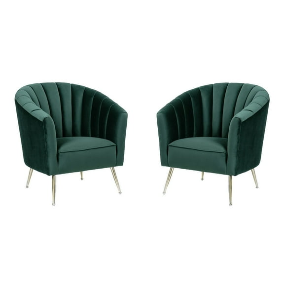 Manhattan Comfort Rosemont Velvet Accent Chair in Green (Set of 2)
