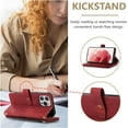 thumbnail image 3 of Case for iPhone 12/iPhone 12 Pro 6.1 inch, 9 Card Slots Retro Leather Wallet Shockproof Flip Cover with Hand Strap Card Slots Zipper Pocket Kickstand Handbag Magnetic Closure - Retro Red Wine, 3 of 16