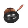 thumbnail image 5 of Fancyes WOK Pan Cooking Wok Koch Dish Manual Forging Multi -purpose Universal Wooden Handle Flat Lower Chinese Wok for Camping Restaurant with lid, 5 of 8