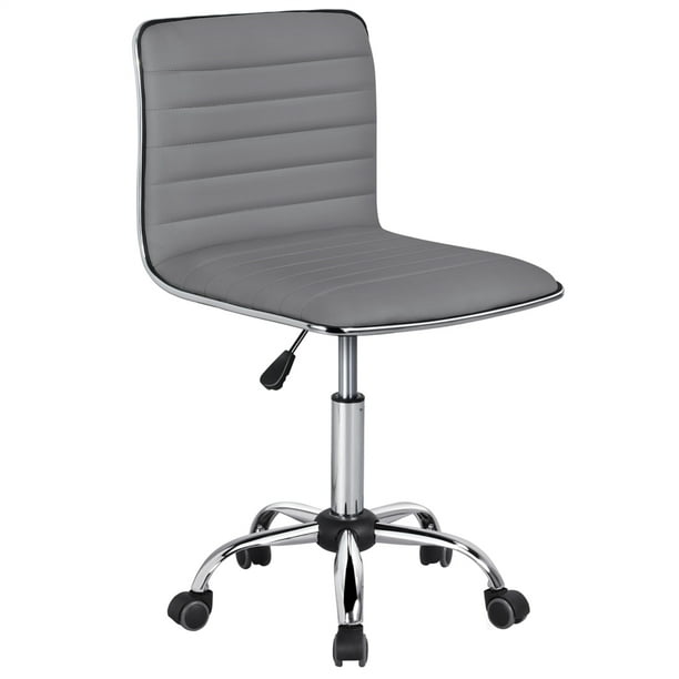 Yaheetech Adjustable Office Chair PU Leather Low Back Armless Desk Chair with Wheels, Gray