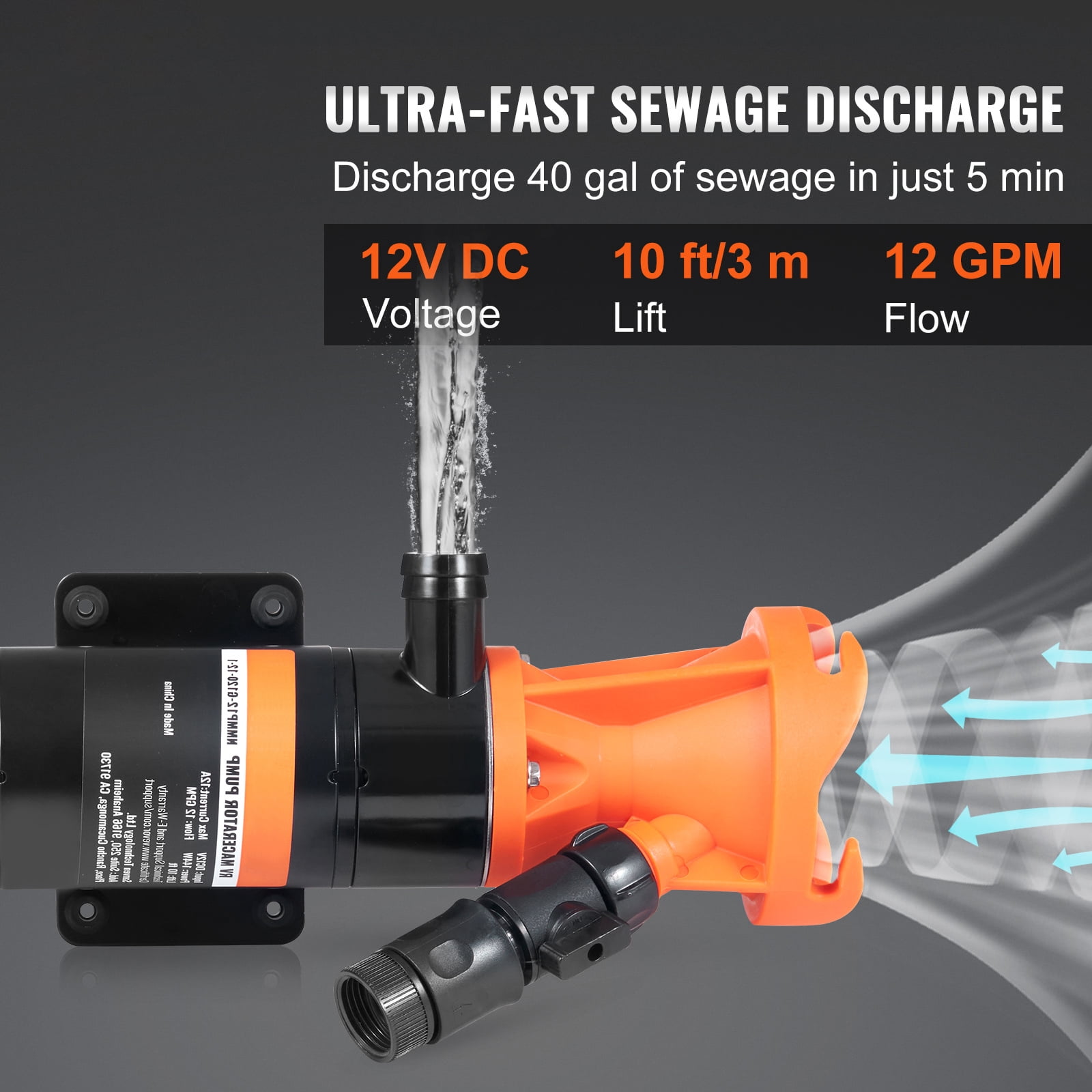 KFFKFF 12V RV portable aeration pump 12 GMP fast release RV garbage sewage pump