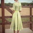thumbnail image 4 of vigerkar Gingham V Neck Short Sleeve Dress for Women Summer Plaid Flowy Beach Vacation Midi Dresses Yellow, 3XL, 4 of 6