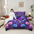 thumbnail image 4 of Manfei Pink Blue Butterfly Comforter Sets Queen Size, Gradient Rose Blossoms Comforters & Duvets, Purple Galaxy Bedding Queen Comforter Set, Breathable Room Decoration, 3-Piece Reversible, 4 of 8