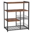 thumbnail image 1 of 2 Mesh Basket & 6 Hooks Wood & Metal Frame Bakers Rack - Brown & Black, 1 of 1