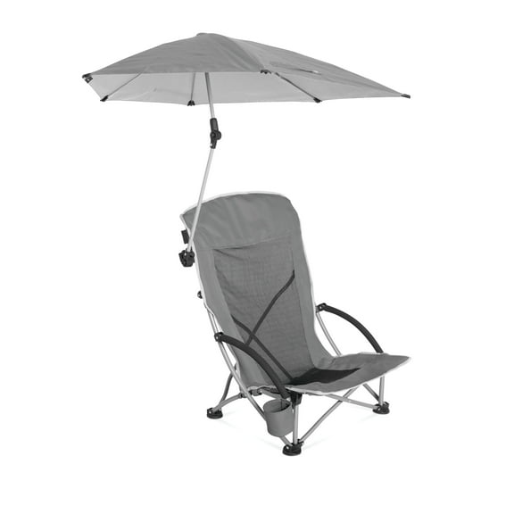 Sport-Brella Outdoor UPF 50 Umbrella Beach Chair with Clamp-On Umbrella Gray