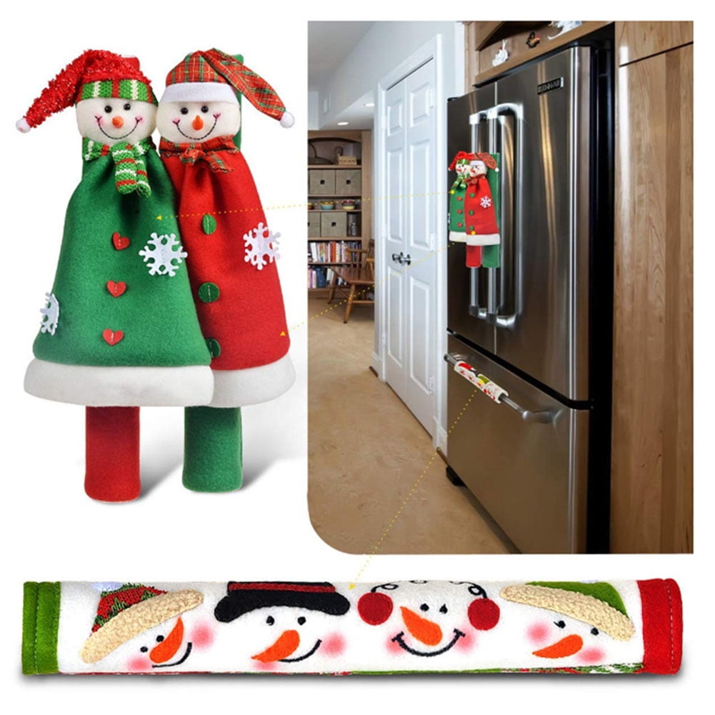 4 Pieces Christmas Refrigerator Door Protect Handle Covers Microwave Decoration