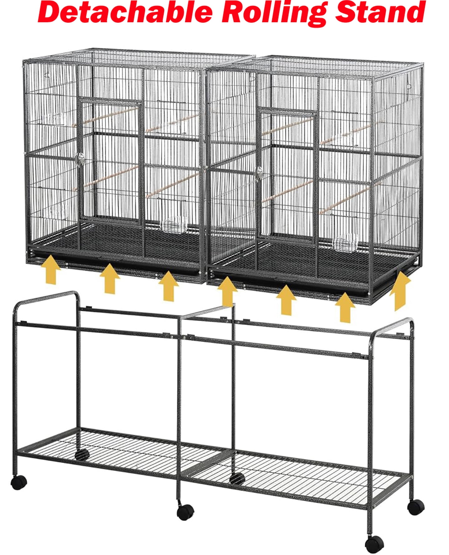 Deluxe X-LARGE Double Flight Bird House Breeding Breeder Cage With Center Divider Side Nest Box Doors Removable Rolling Stand Canary Parakeet Cockatiel Lovebird Finches