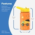 thumbnail image 2 of BOZ Kids Insulated Dino Water Bottle with Straw Lid - Two-Pack Bundle, Construction and Safari, Vacuum Double Wall Water Cup, Toddler Stainless Steel Water Bottle , Scratch-resistant 14 oz (414ml), 2 of 8