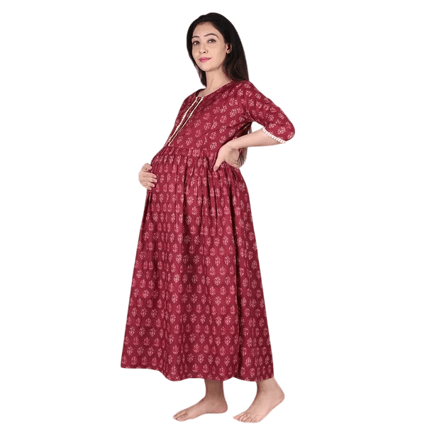 DWEEP SARA Robe de Maternité Bordeaux à Blocs Imprimés, TG/42