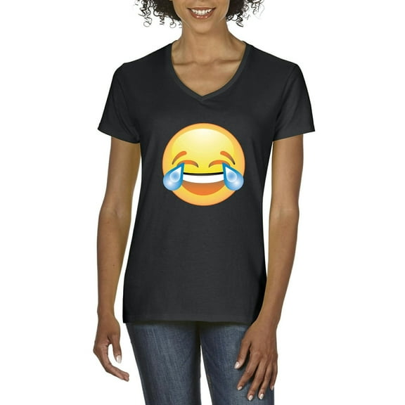 IWPF - Women's T-Shirt V-Neck Short Sleeve - Emoji Laughing Tears