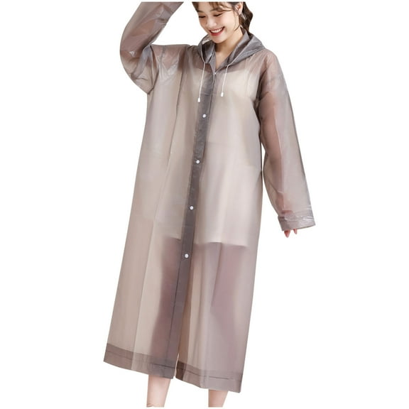 Unisex Sheer Raincoats Womens Mens Button Down Waterproof Long Rain Jackets with Hood Long Sleeve Casual EVA Jacket Coffee, Free Size