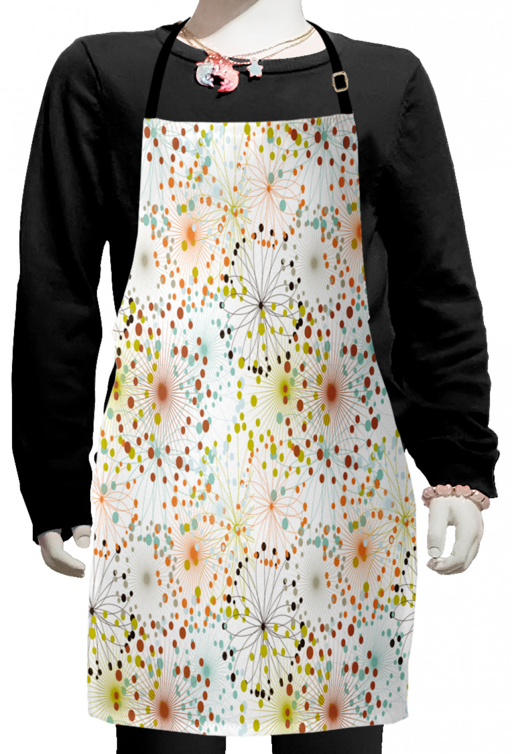 Abstract Kids Apron, Abstract Lines with Colorful Dots Curves Floral ...