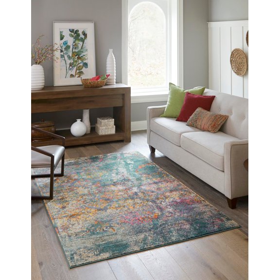 Unique Loom Uppsala Aurora Rug Blue/Beige 2' x 3' Abstract Contemporary Perfect For Living Room Bed Room Dining Room Office