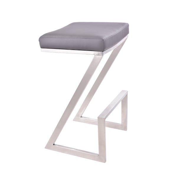 Armen Living Atlantis Contemporary Faux Leather Counter Stool in Gray