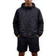 thumbnail image 2 of Hearthz Men's Fishing Track Suits Full Zip Men's UPF 50+ Light Hooded Jacket and Shorts Set Quick Dry Beachwear Matching Fishing Sets Black XXL, 2 of 8