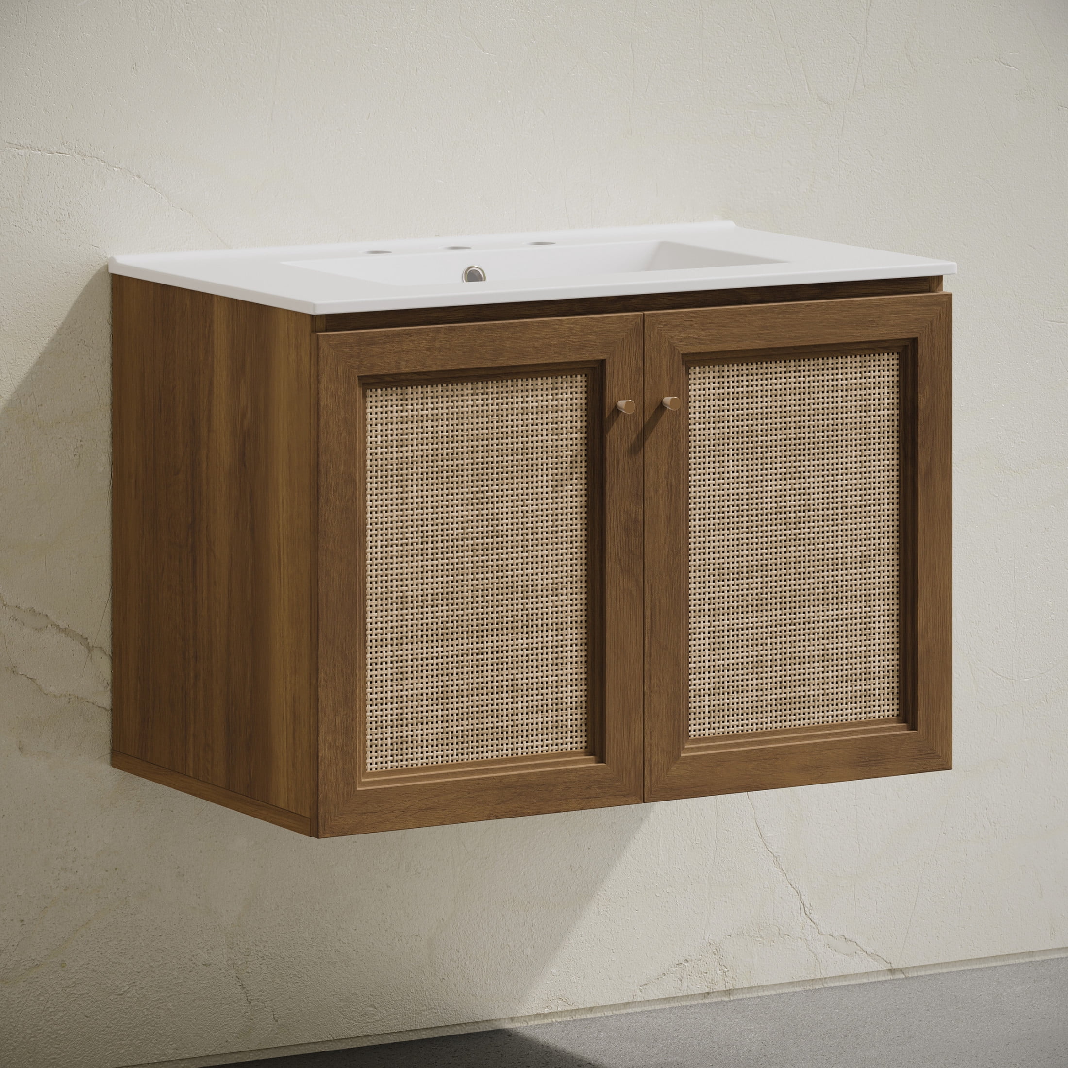 Classe 30" Wall-Mounted Bathroom Vanity in Brown Oak with Widespread Faucet Holes Vanity Top