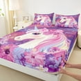 thumbnail image 3 of Feelyou Magical Unicorn Kids Twin Sheet Sets, Mystic Galaxy Sky Twin Fitted Sheet, Pink Groovy Flower Flat Sheet, Lightweight Room Decor, 3-Piece, 3 of 7