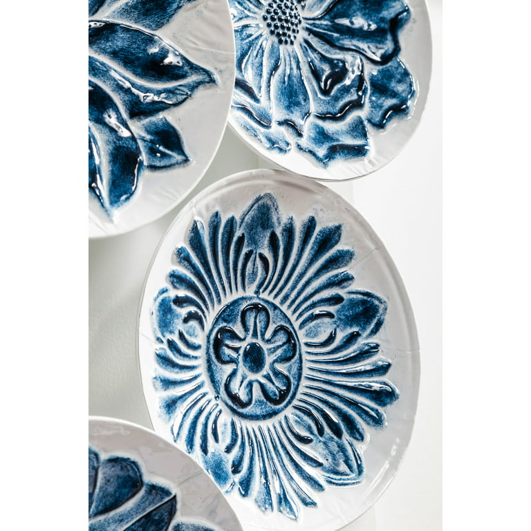 6 Enamel Plates, Cup, Ker Sweden White Blue, Decor Decoration