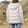 thumbnail image 4 of Women's Winter Hooded Jacket Solide Color Zip UP Puffer Jacket Thicken Stand Collar Snow Coat with Removable Hood Beige 2XL, 4 of 9