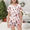 thumbnail image 3 of Girls Satin Pajamas Valentines Day Pajamas Short Sleeve Bow Print Button Down Sleepwear Little Girl Pajamas 4-5 Years, 3 of 4