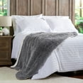 thumbnail image 4 of Lavish Home Long Pile Faux Rabbit Fur and Sherpa Throw Blanket for Adult (Gray) 60”x70”, 4 of 7