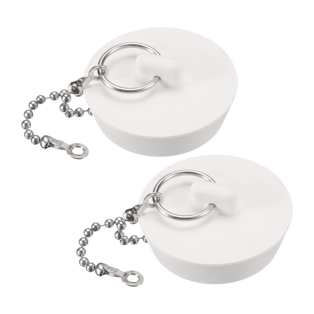 2 Pcs Tapones para Bañera, Tapones de Caucho para Drenaje de Bañera 1-5/8" a 1-3/4" y Cadena de 15" con Bolas, Blanca