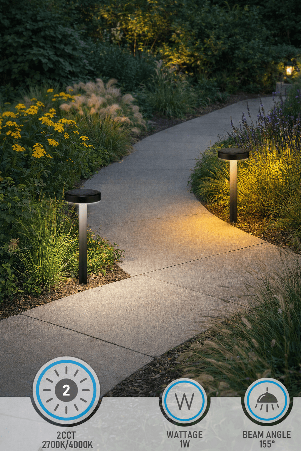 12 Pack 2CCT Solar Path Lights, Dimmable, Auto Dusk to Dawn Landscape Pathway Lights, Circle