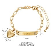 Personalized Planet Gold-Tone Girls' Heart Charm Name Bracelet, 6+2 Ext ,Women's