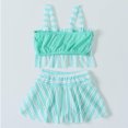 thumbnail image 4 of ZACPNCV Girls Swimsuits Two Piece Sleeveless Skirt+Swimsuit Set Color Block Girls Bathing Swimsuit with Shorts Green 5-6 Years, 4 of 5