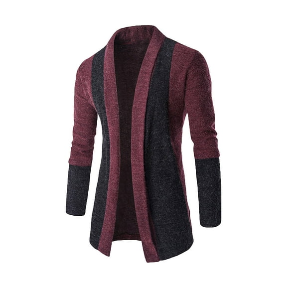 Miluxas Seasonal Clearance Men's Patchwork Cardigan Sweater Long Sleeve Button Lapelslim Top Sweater Coat Wine 10(XL)